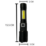 Linterna recargable con zoom, luz frontal y COB lateral con SOS — imagen 2 de 3