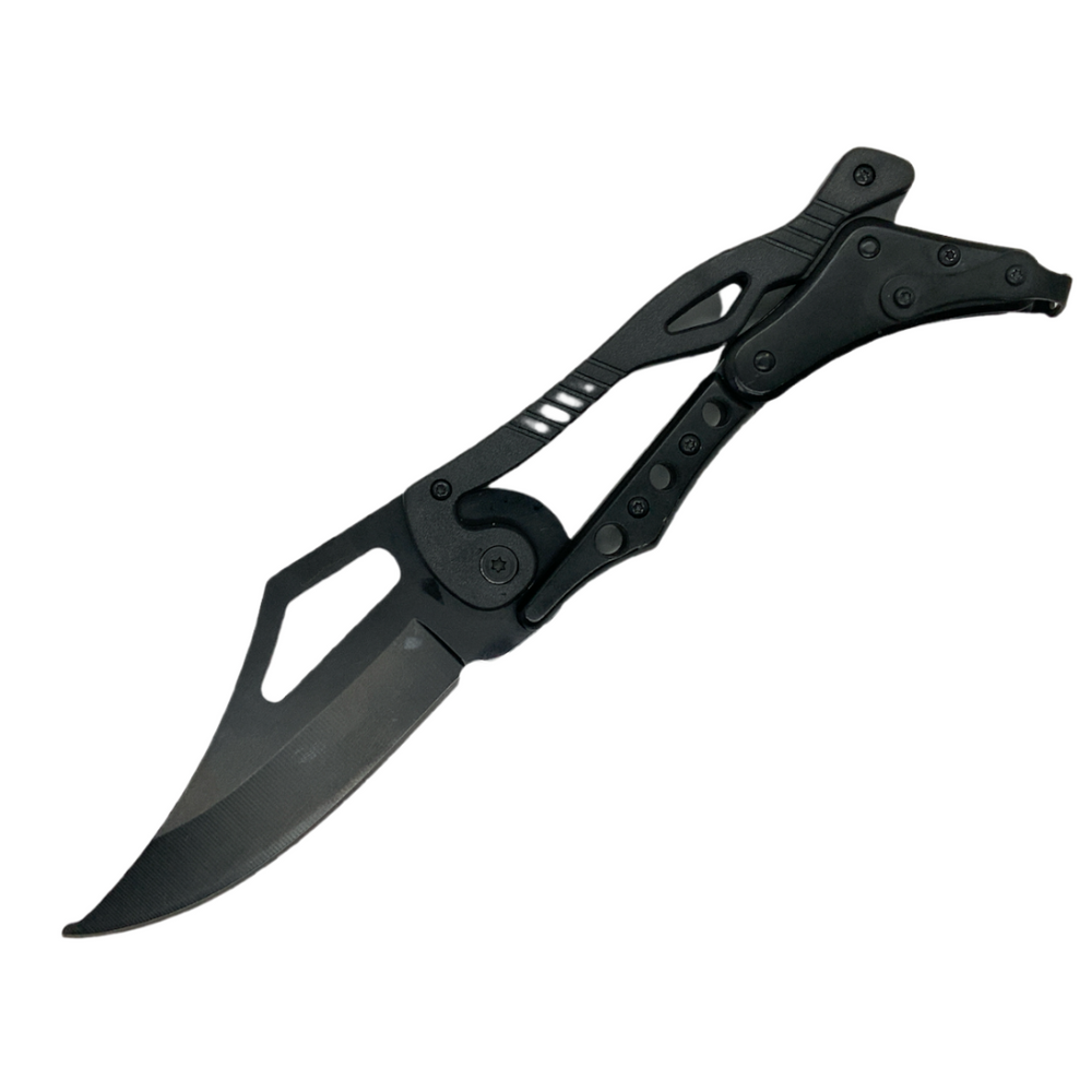 Navaja táctica mecánica de hoja ancha, modelo F512, con clip y funda
