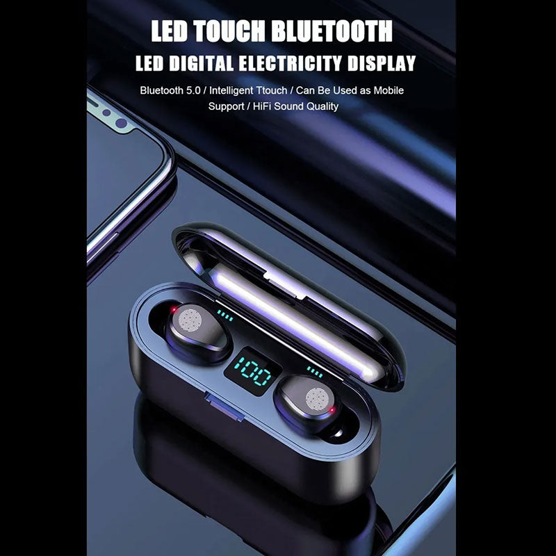 Fralugio Audífonos Inalámbricos Bluetooth Manos Libres 5.0 F9 control de volumen Power bank.