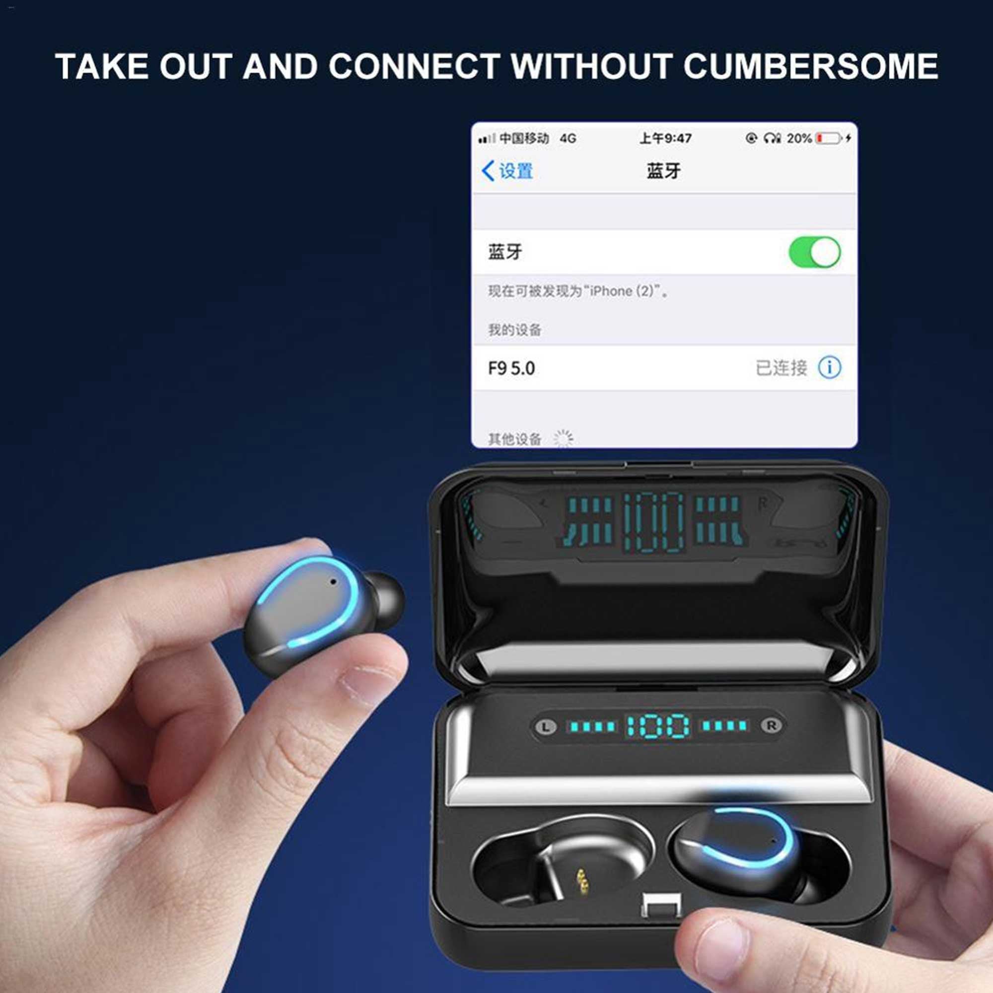 Fralugio Audífonos Inalámbricos Bluetooth 5.0 Manos Libres F9 U Planos