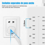 FANDBO 12 en 1 Regleta Multicontacto Extension USB, con 8 Salidas CA y 4 Puertos USB