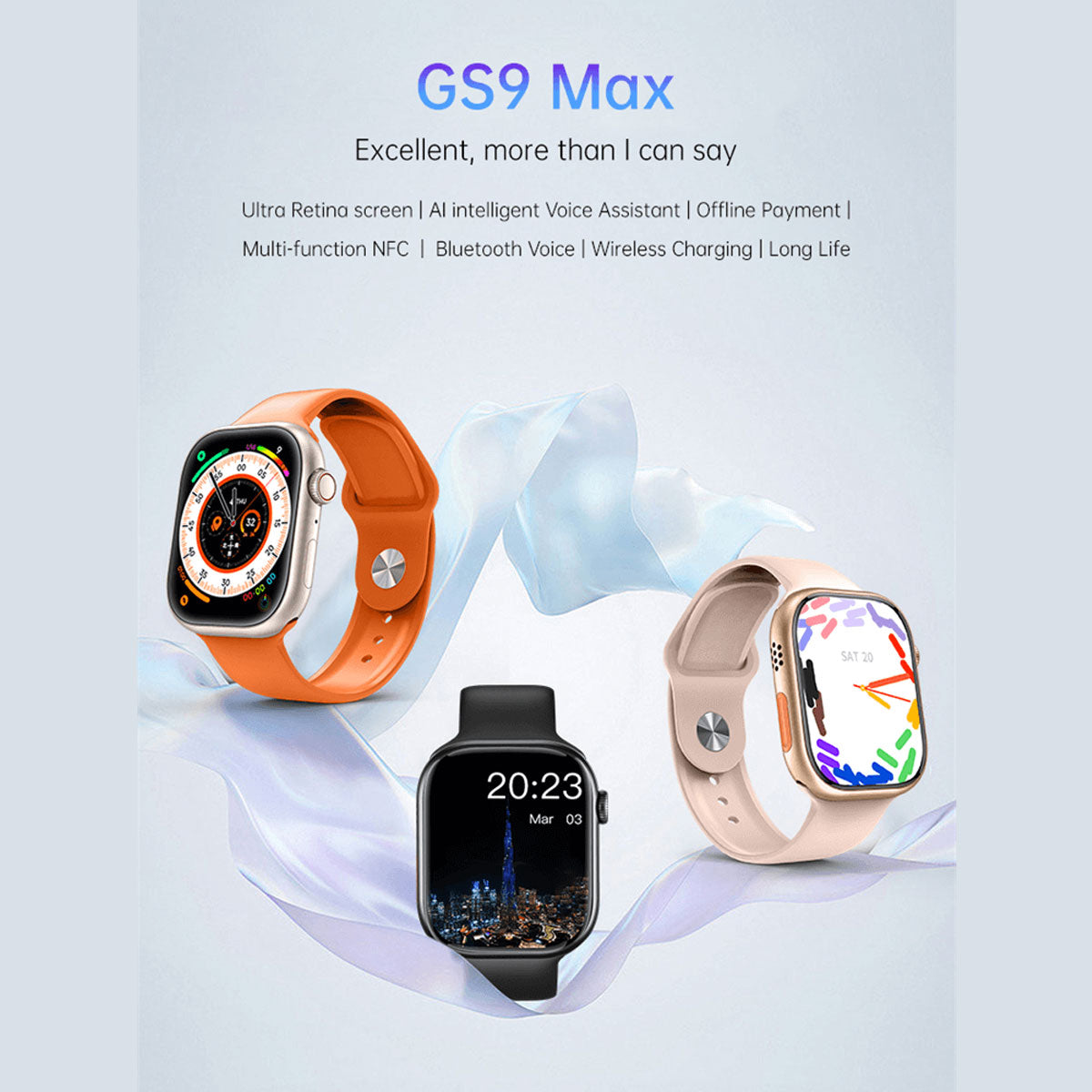 Smartwatch GS9 Max Fralugio Pantalla Retina Llamadas NFC Monitoreo Saludable