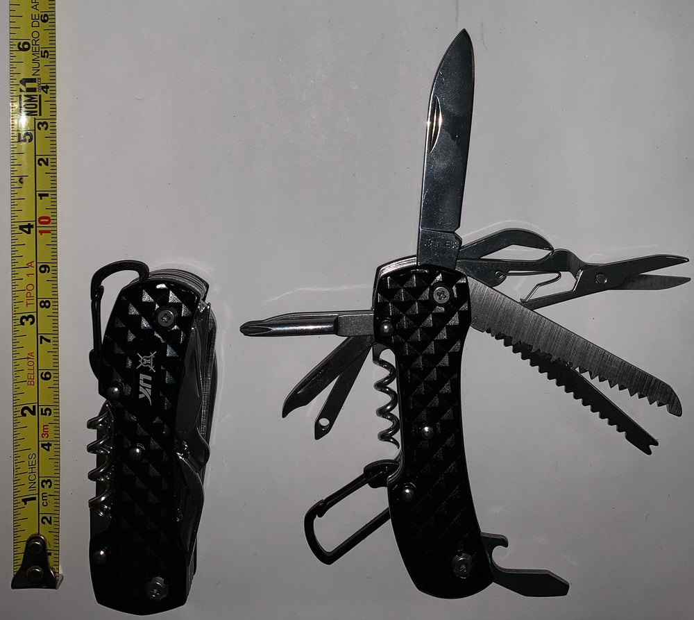 Navaja multiusos 12 en 1 con arnés para pantalón y relieve piramidal