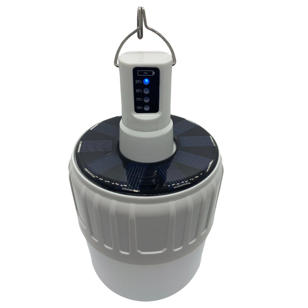 Foco LED de 18W y 700 lúmenes recargable por solar con indicador de carga