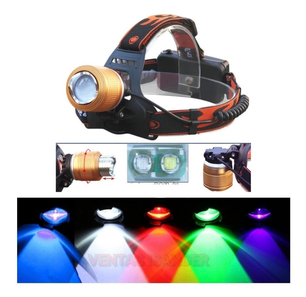 Lámpara minera de doble LED rojo y blanco con zoom