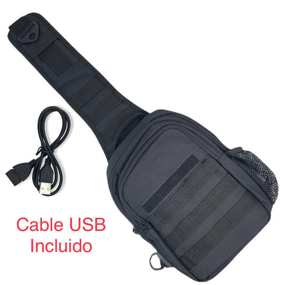 Mochila pechera táctica con puerto USB en color caqui de 6 litros