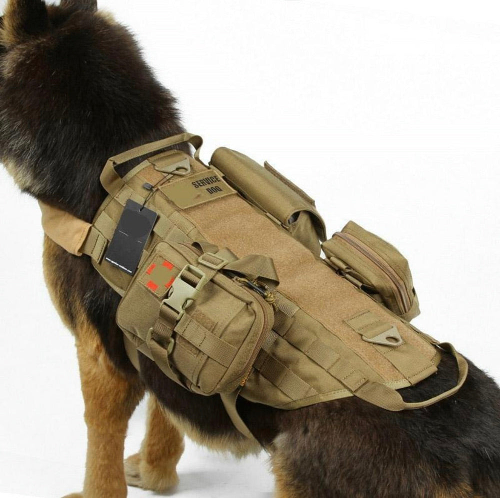 Chaleco táctico para perro con tres bolsas desmontables en caqui y negro