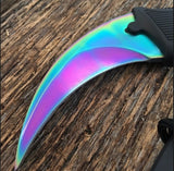 Cuchillo tipo karambit de hoja curva color tornasol con funda — imagen 2 de 6