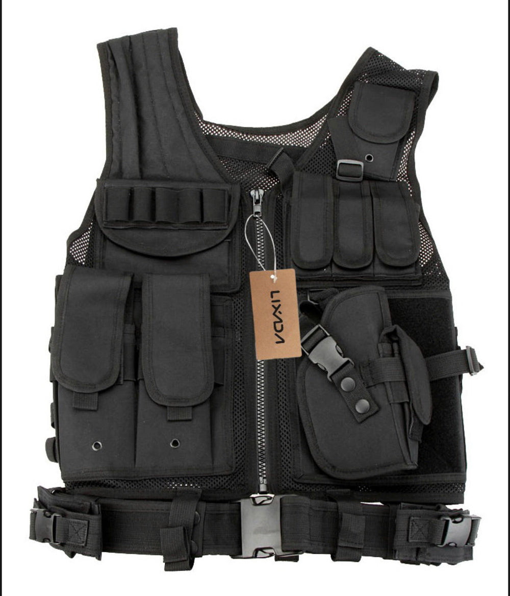 Chaleco porta placa gotcha en oxford 600D impermeable, negro y verde militar