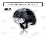 Casco táctico tipo Emerson con lente deslizable y ocultable, color negro — imagen 2 de 3