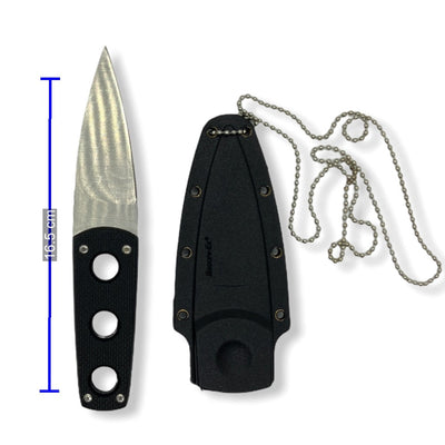 Daga táctica de 16.5 cm con funda plástica y cadena para cuello
