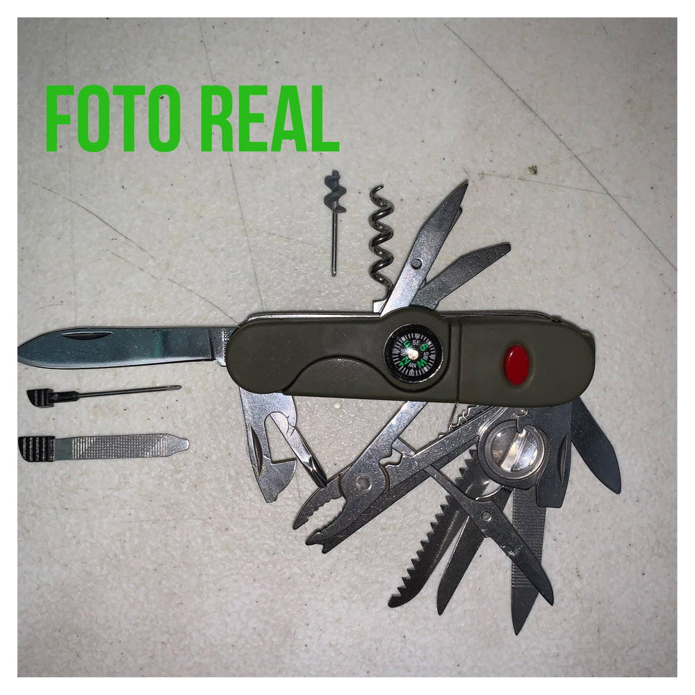 Navaja multiherramienta 18 en 1 con linterna LED y lupa color verde
