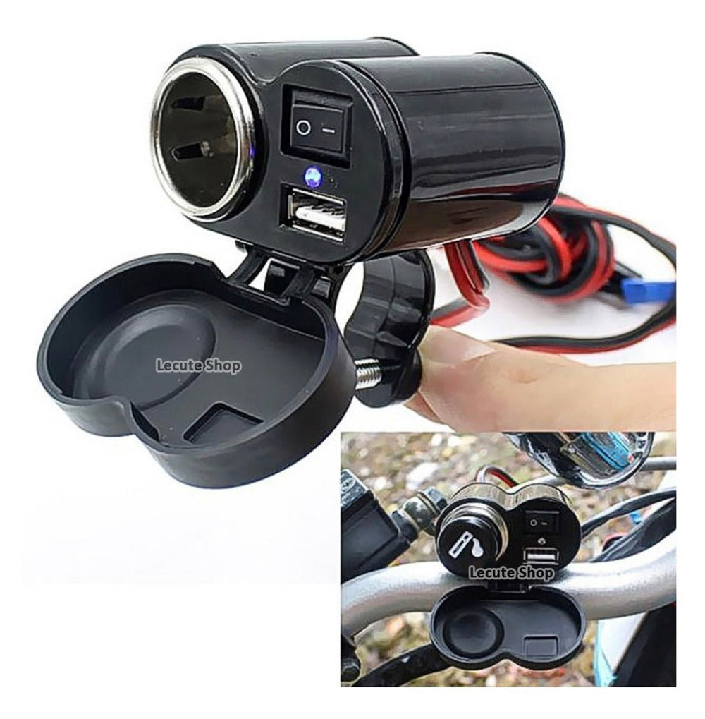 Cargador USB para motocicleta con salida doble y soporte fijo