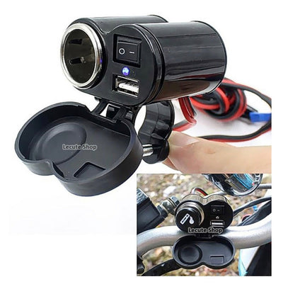 Cargador USB para motocicleta con salida doble y soporte fijo