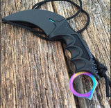 Cuchillo tipo karambit de hoja curva color tornasol con funda — imagen 5 de 6