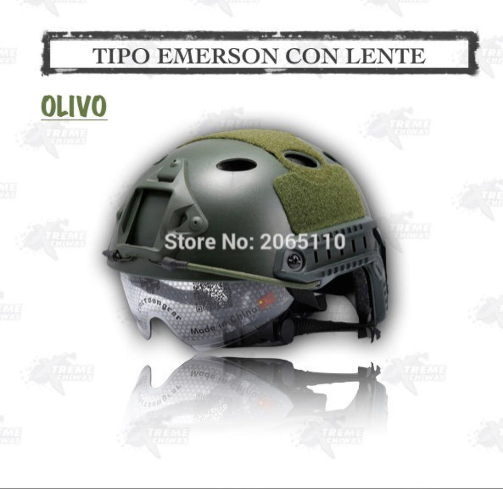 Casco táctico tipo Emerson con lente deslizable y ocultable, color negro