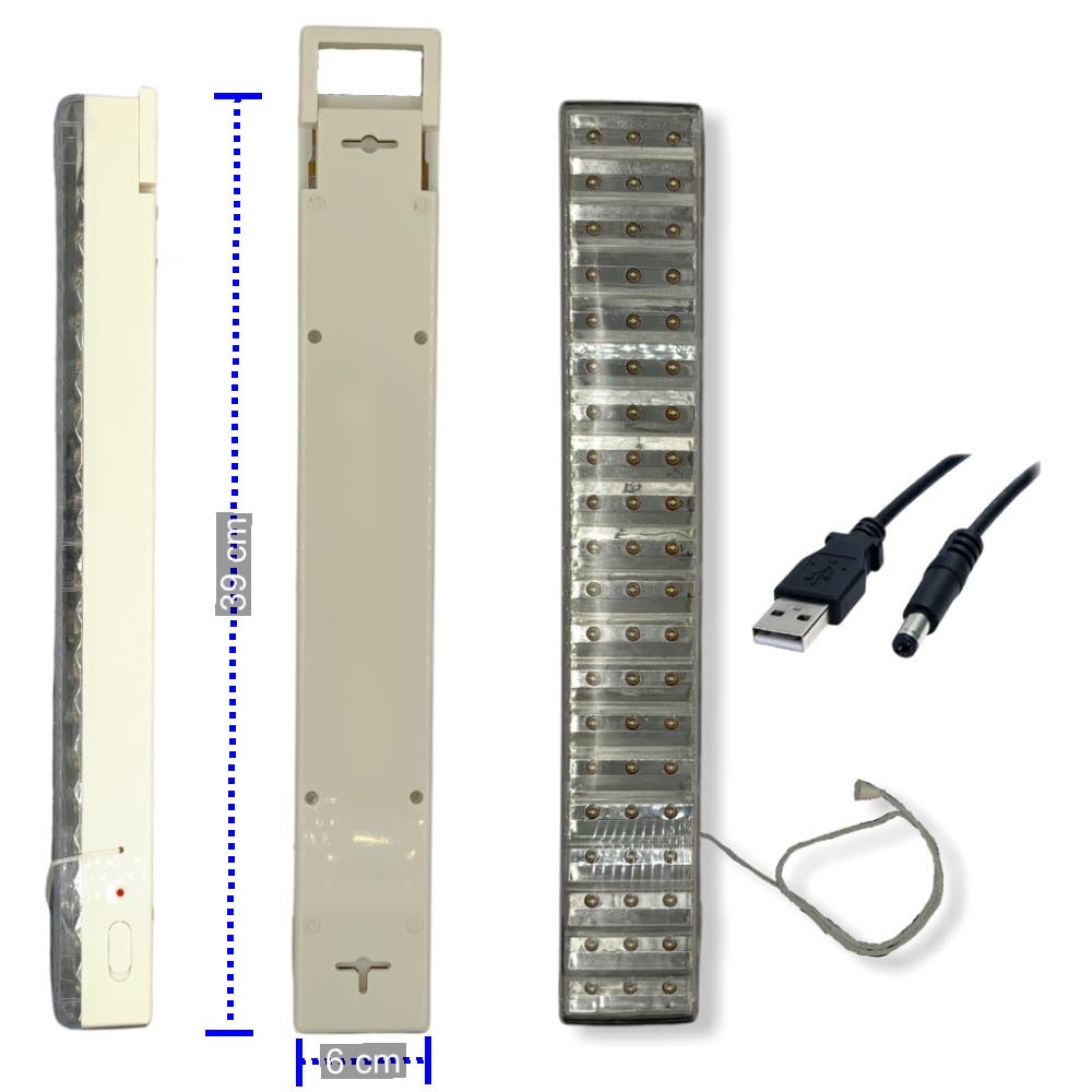 Lámpara de emergencia con asa y 60 LEDs laterales, recargable