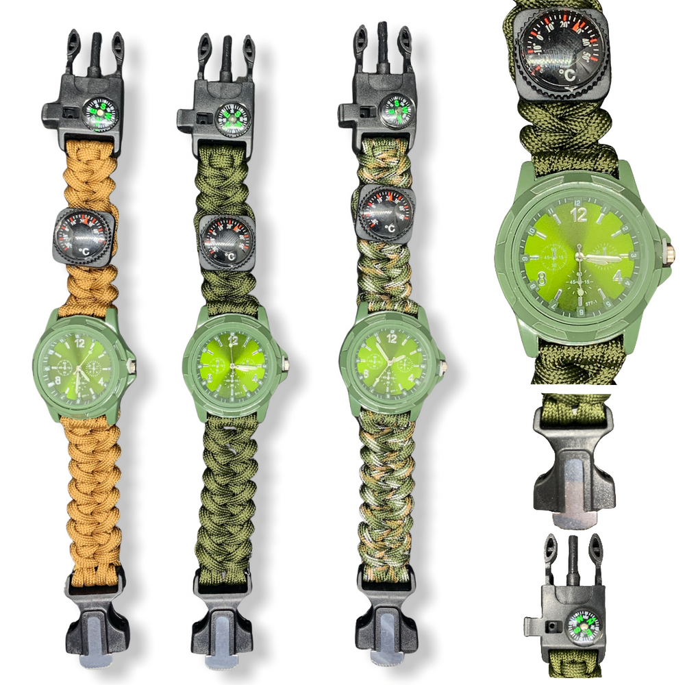 Reloj de supervivencia 7 en 1 con navaja, brújula y cuerda resistente SL263