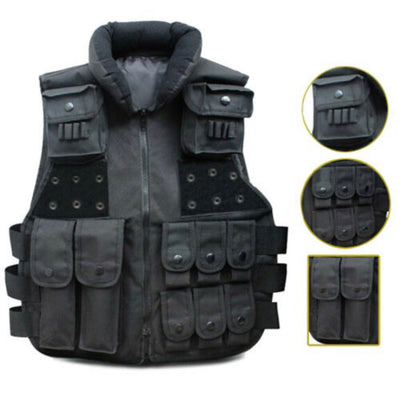 Chaleco plate carrier táctico negro para airsoft con sistema MOLLE