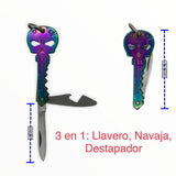 Llavero 3 en 1 con Navaja y Destapador Tornasol - Gadgets y Tecnología en Fralugio México — imagen 2 de 2