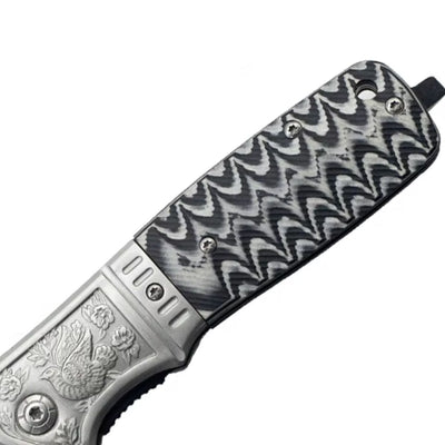 Navaja Plegable Clip Hoja Negra 22 cm Mango Grabado - Gadgets y Tecnología en Fralugio México