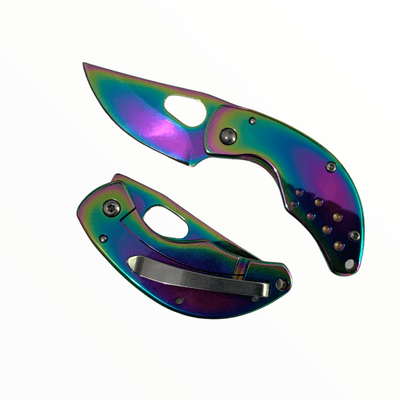 Navaja Plegable Drop Point 12 cm Acabado Tornasol - Gadgets y Tecnología en Fralugio México