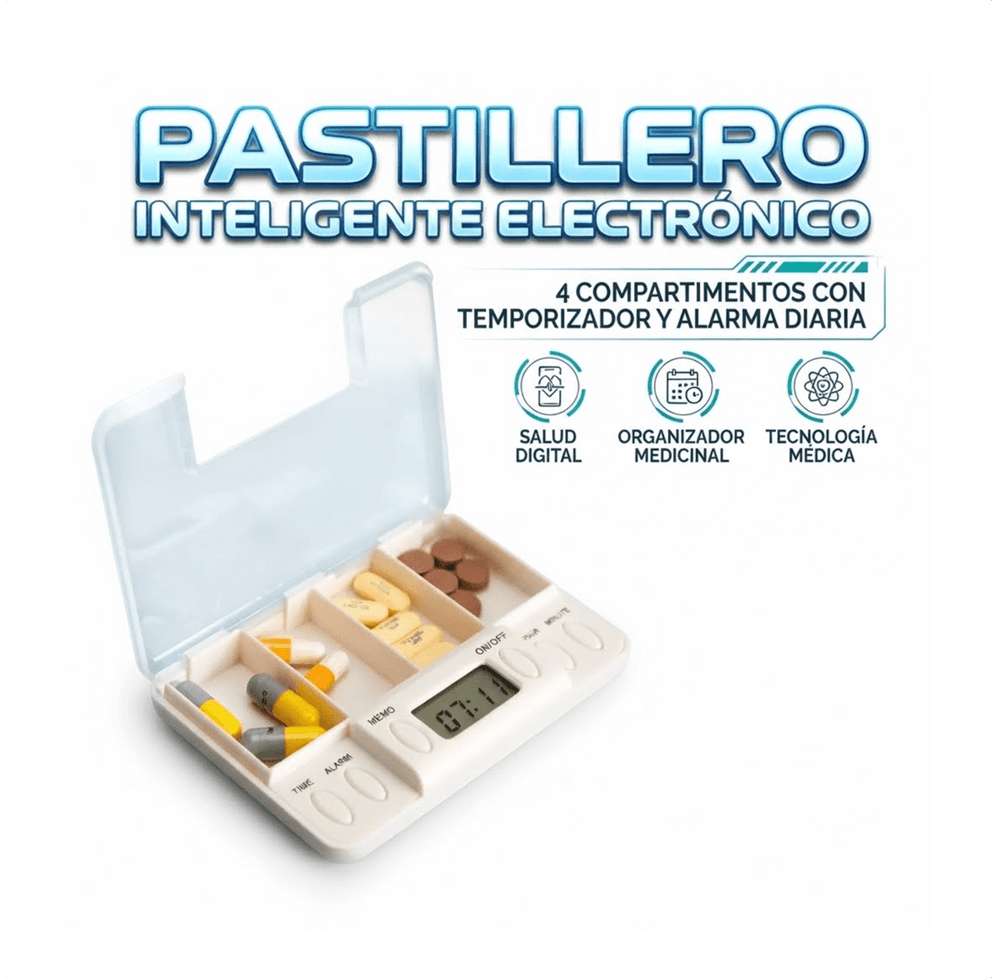 Pastillero Electrónico 4 Espacios Con Alarmas Recordatorio - Gadgets y Tecnología en Fralugio México