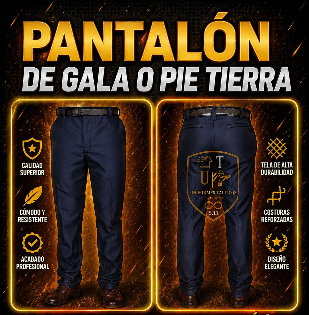 Pantalón de gala táctico azul marino con pretina para cinturón