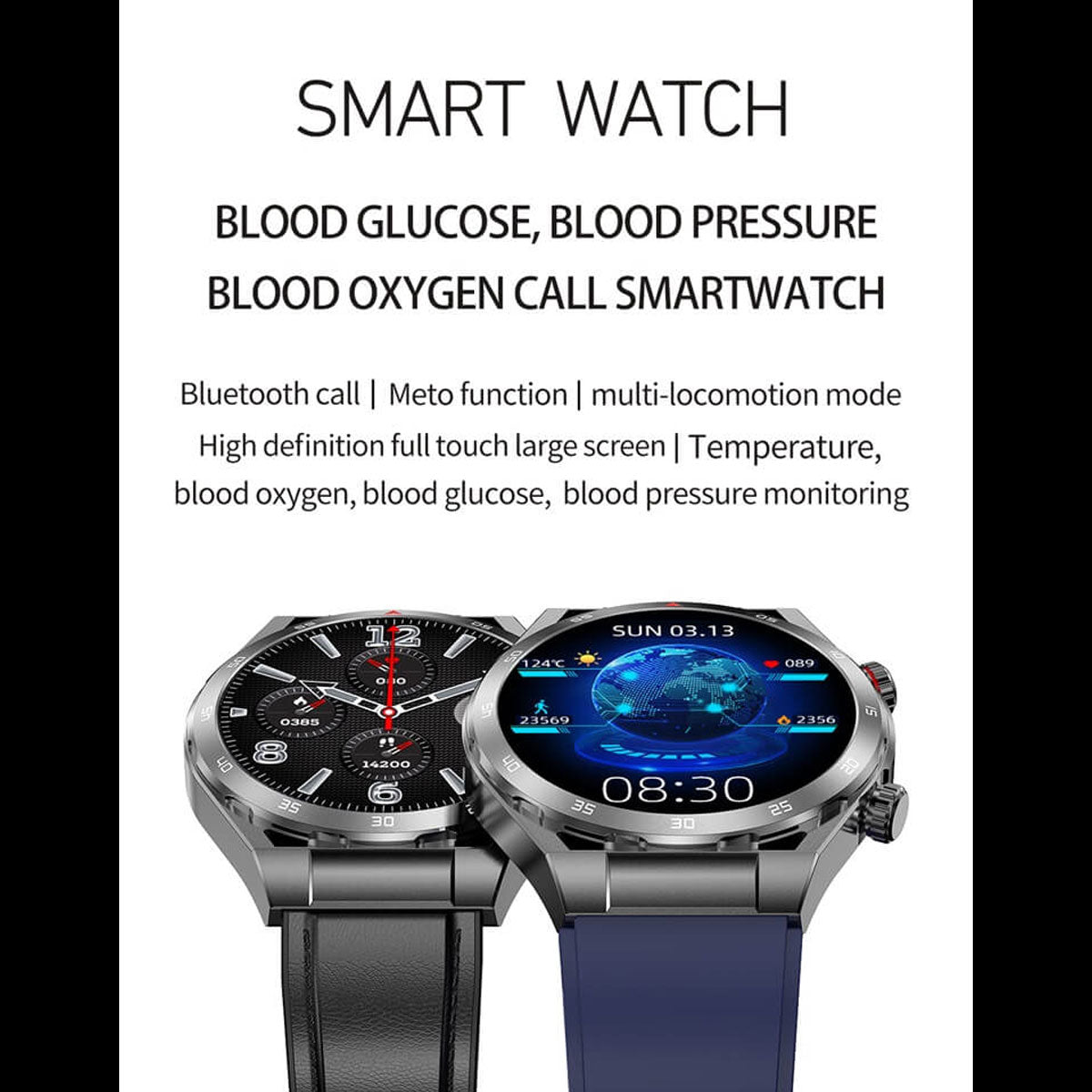 Smart Watch Reloj Inteligente T80 Fralugio Glucosa Hd Correa de Cuero