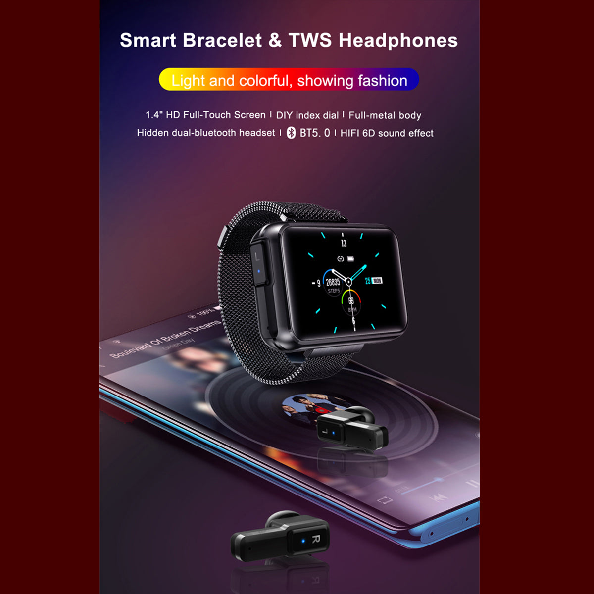 Smartwatch Reloj 2 En 1 T91 Con Audífonos Tws Wireless 1.4 Pulgadas Silicon