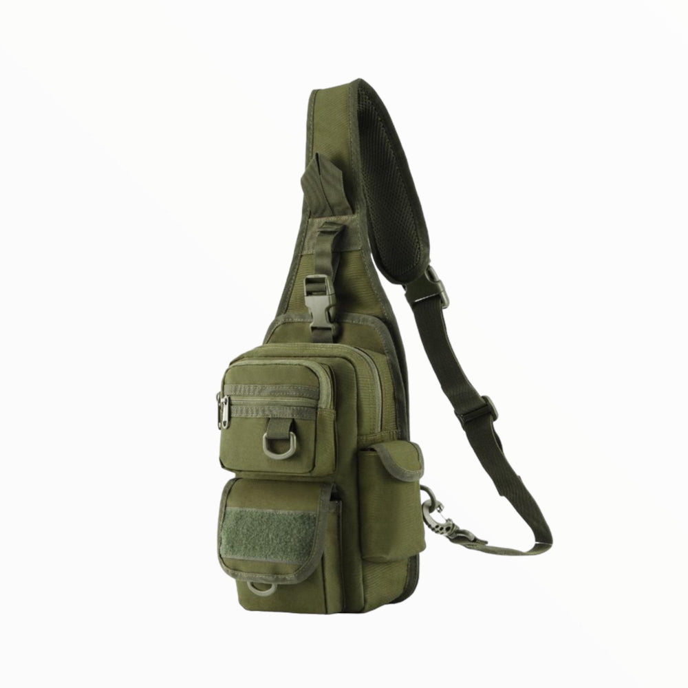 Pechera mochila táctica cruzada caqui con funda para pistola incluida